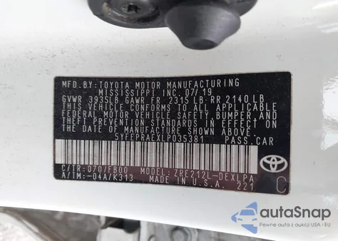2020 Toyota Corolla Le from USA, damaged, VIN 5YFEPRAEXLP035381